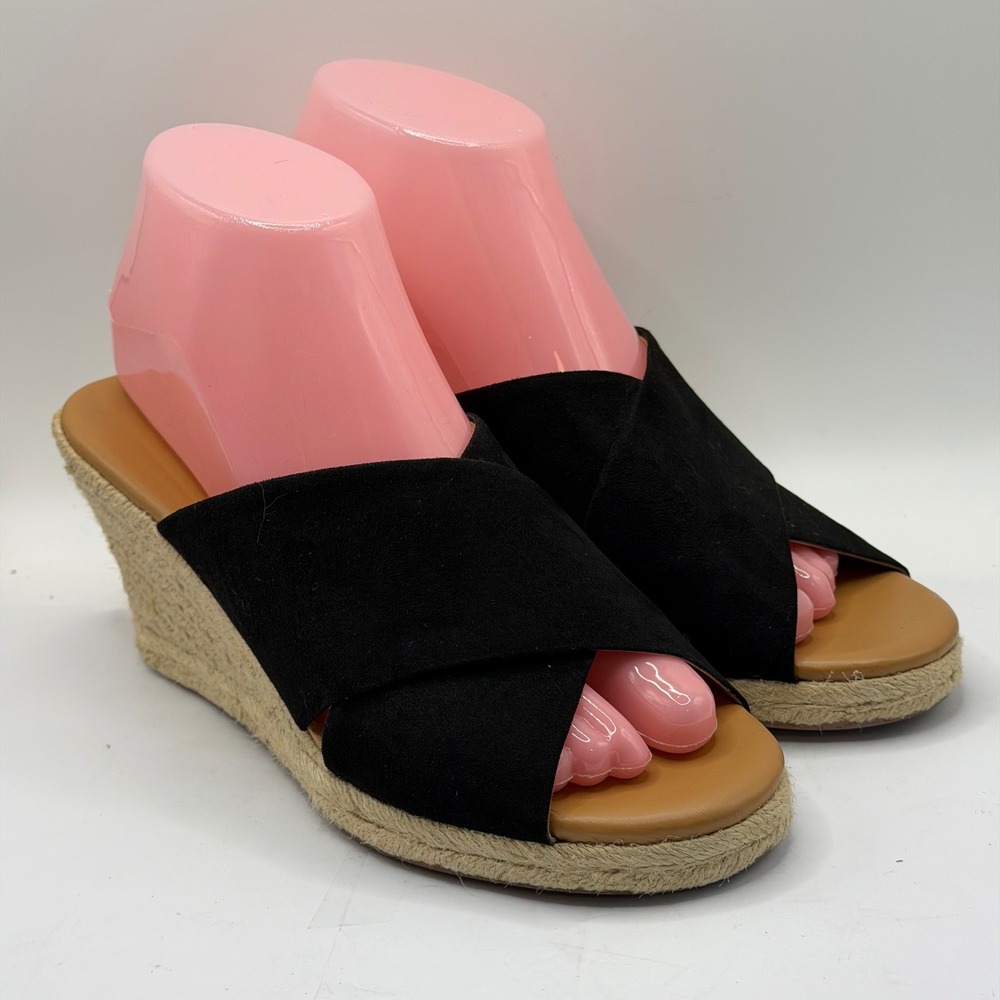 J.Crew Black Crossover Espadrille Wedge Sandals Womens 7